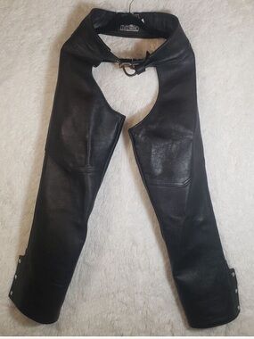 California Creations Black Leather Motorcycle Chaps Sz S